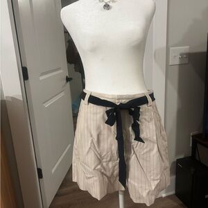 Free People Cream Pinstripe Bermuda Shorts with Black Tie Waist